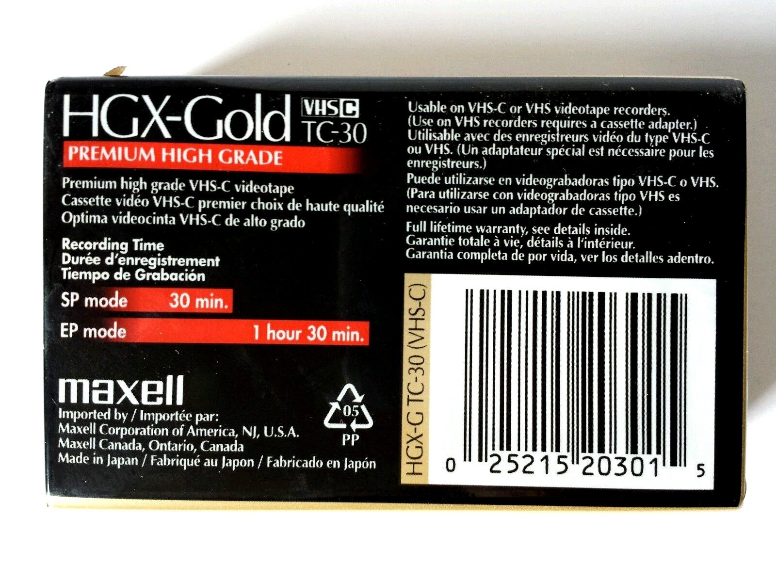 Maxell Camcorder Videocassette TC-30 VHS-C HGX-GOLD NEW SEALED