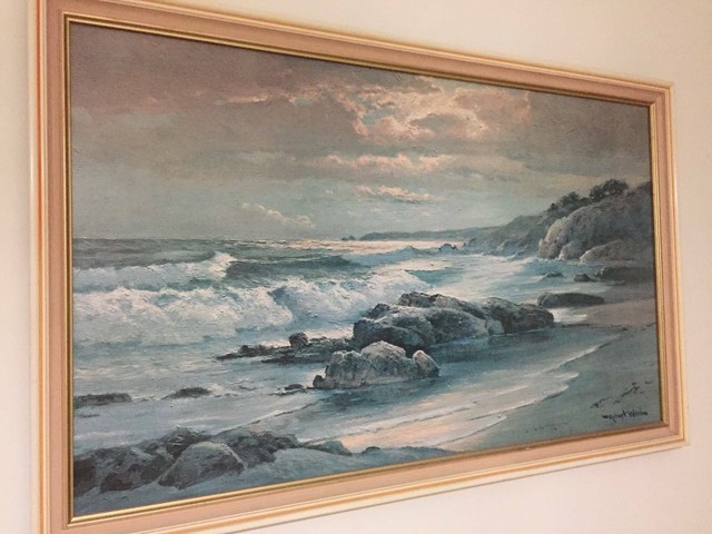 ROBERT WOOD SUNSET SHORE SEASCAPE PRINT FRAMED 110 x70 cm VINTAGE | Art
