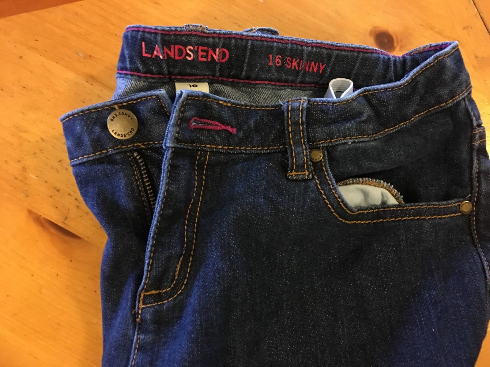 Lands End Skinny Jeans Leg Dark Wash Denim Adjustable Waist girls youth 26x30