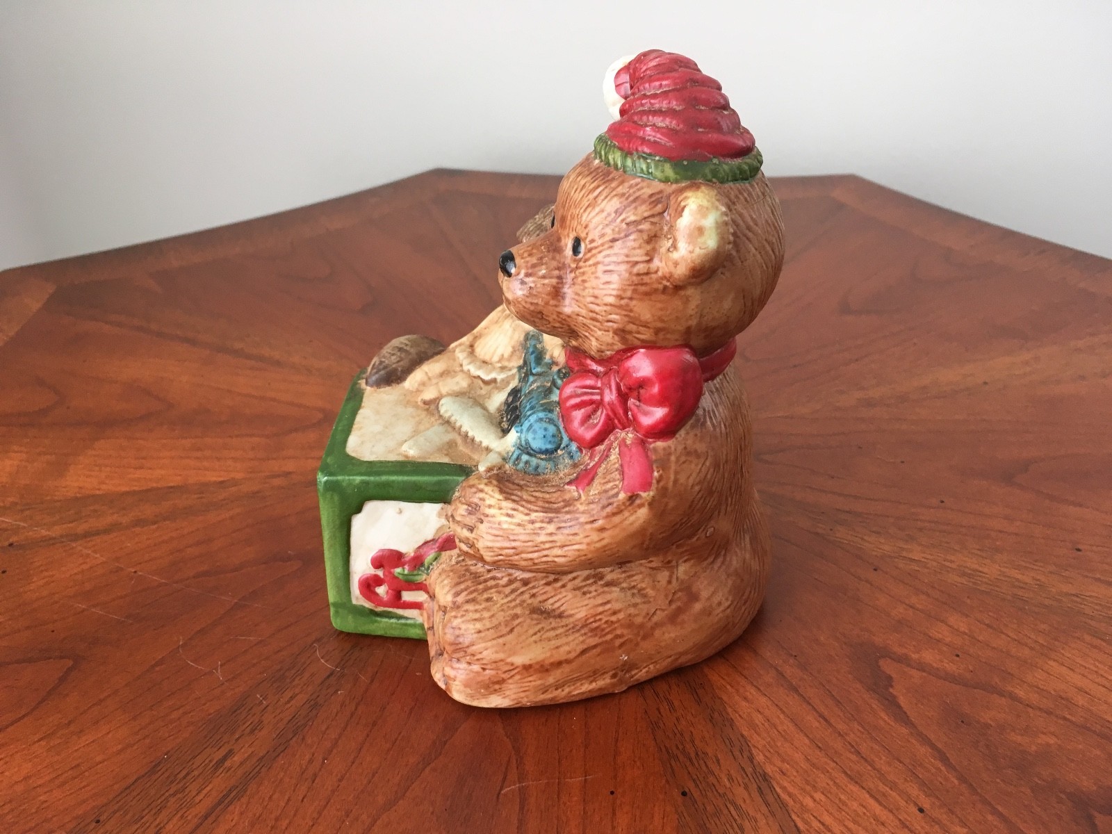 Vintage Christmas Bear With Block Music Box