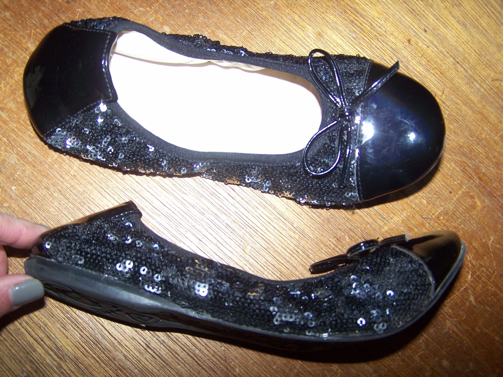 PRIMIGI BLACK PATENT LEATHER SILVER SEQUIN BALLET FLATS SHOES. 36.