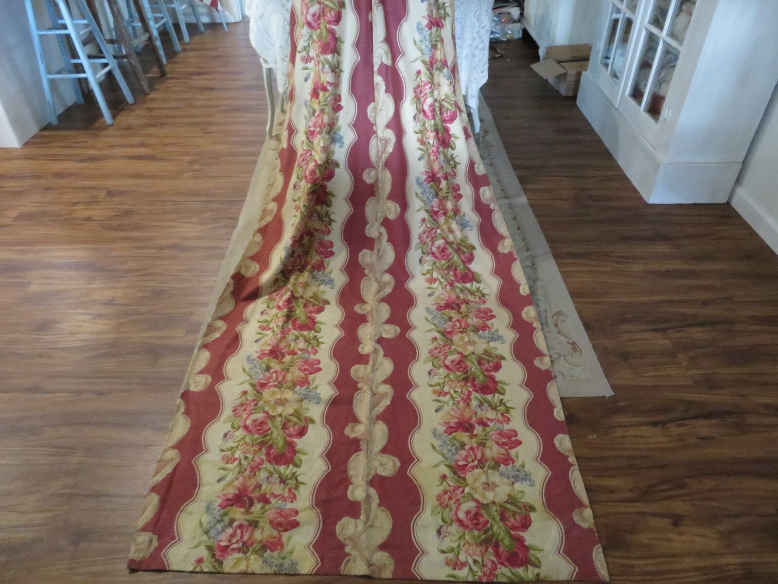 Most Beautiful French Romantic Plumes & ROSES True BARKCLOTH Huge Drapes