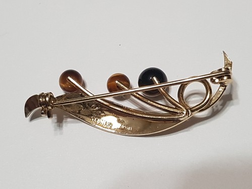 Avon Sterling Silver Leaf & Berry Brooch Pin With Cats Eye Gemstones Solid .925