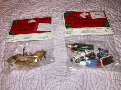 Mini Christmas Medley Nativity Scene Figures And Deer Figures Vintage NOS