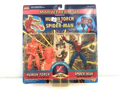 Marvel Team Up Human Torch Spider-Man KMart Exclusive ToyBiz 1995 Action Figures