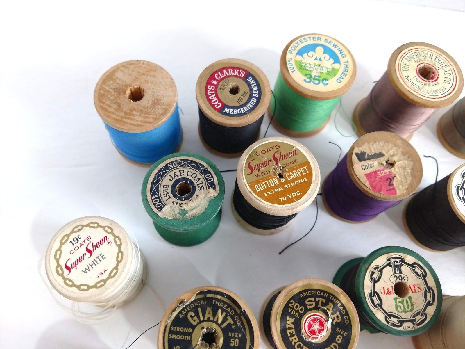 Lot of 25 Vintage Sewing Thread Spools Mostly Wooden Collectible Spools