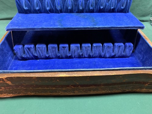 Large Wooden Silverware Chest Storage Box Blue Service For 12