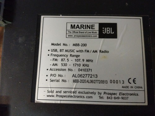 JBL Marine Radio Receiver - Water Resistant Stereo Headunit BOAT OUTDOOR HOT TUB