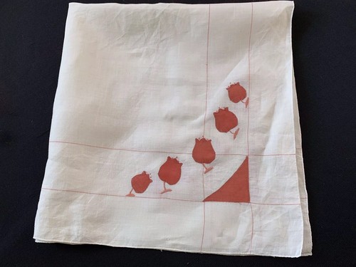 Vintage Red & White Appliqué Tulips Luncheon Cloth Thinner Cotton Almost Organdy