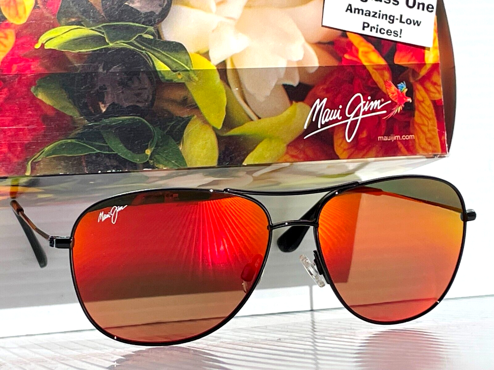 Pre-owned Maui Jim Cliff House Black Gloss Polarized Lava Ruby Lens Sunglass Rm247-02 In Red