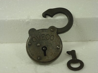 Vintage Omeco Padlock w/ Key Functions Well; Locking Arm Springs Open