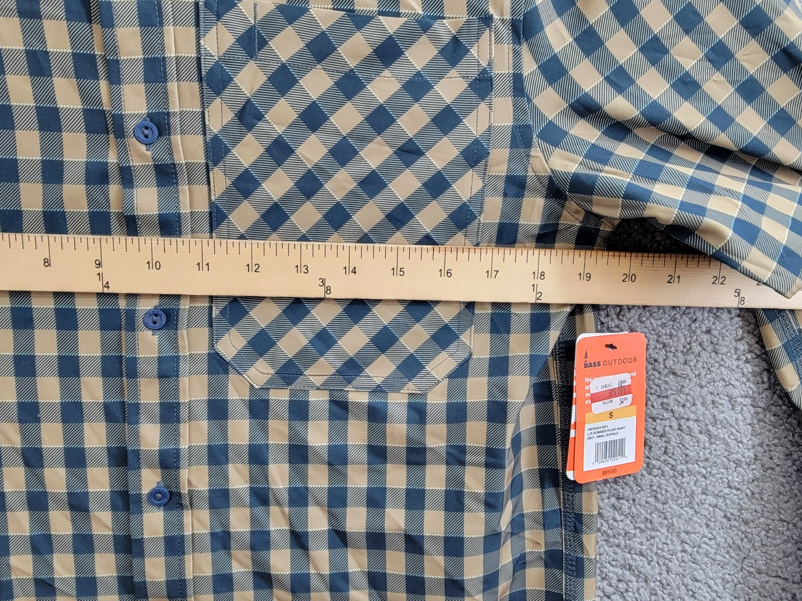 BASS OUTDOOR Cool Plaid Long-Sleeve Shirt Mens S Kelp Small Buffalo Patch Pocket - Picture 6 of 19