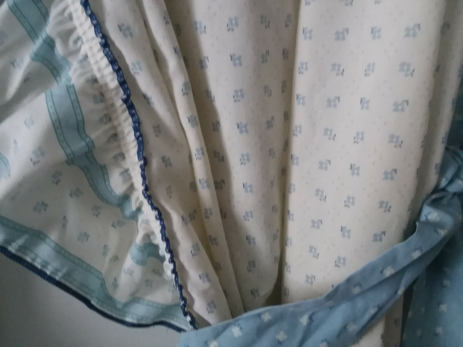 Vintage Kitchen Curtains blue floral country ruffle With Ties Each Panel 45X80