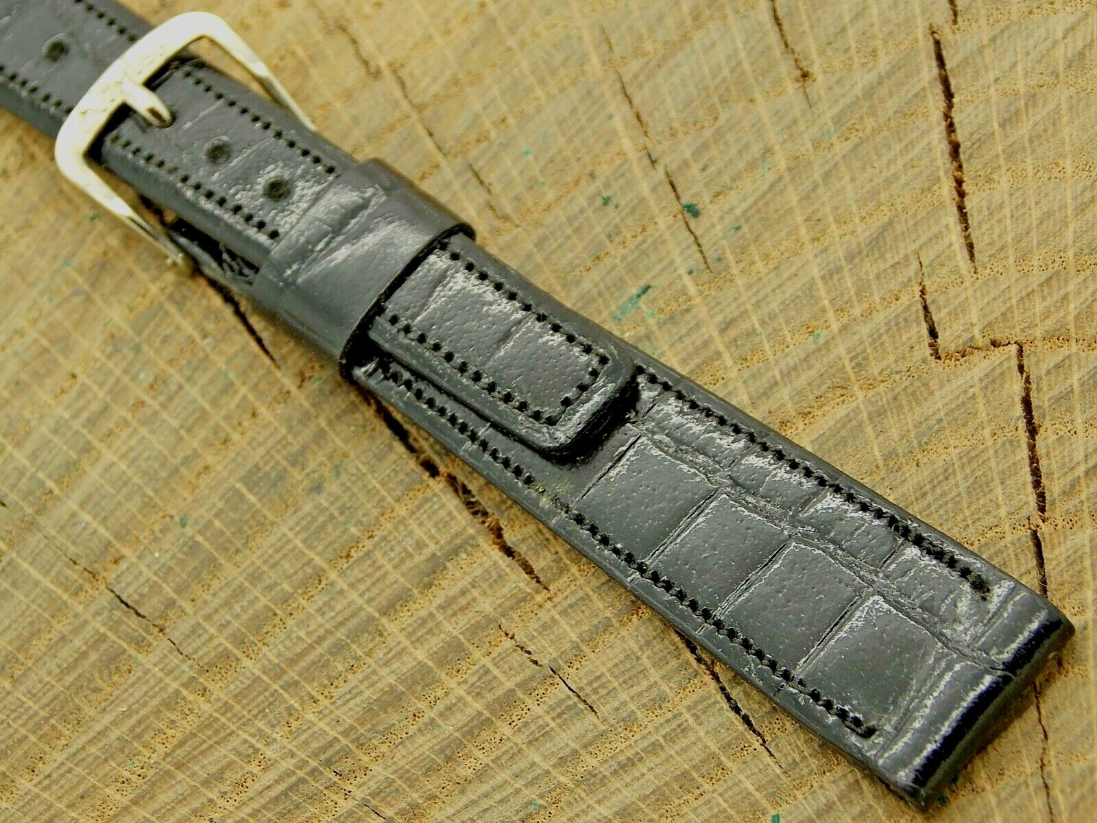 今だけ価格！　THE WILLARD　BANDSCORE Wyler Vintage Black Leather Watch Band w Silver Tone Buckle