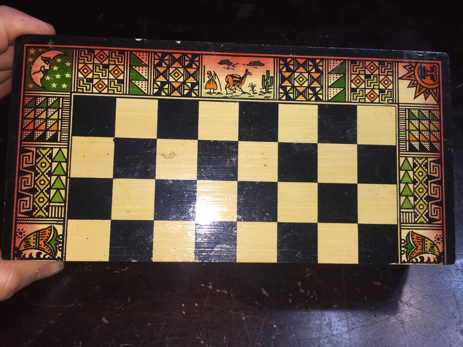 Unique Chess Box with board Arabian Pieces Indians Camels Small Rare History