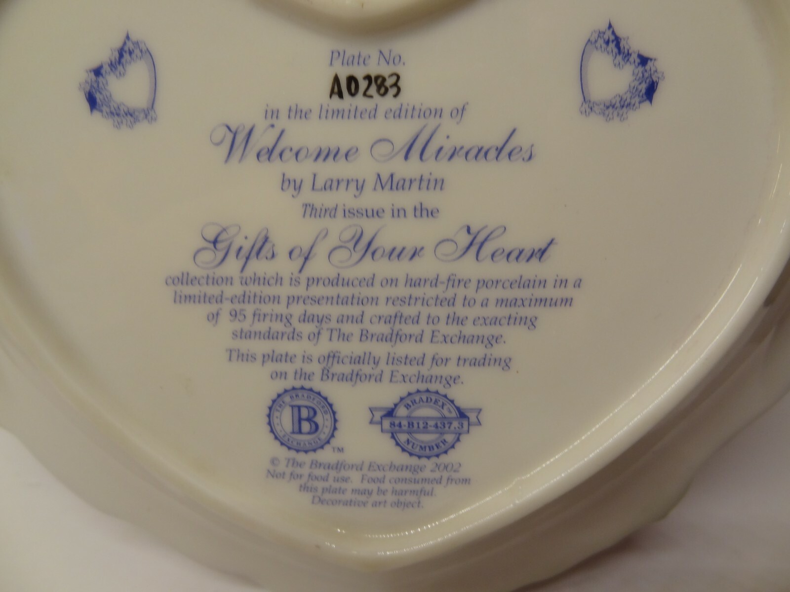 BRADFORD EXCHANGE WELCOME MIRACLES GIFTS OF YOUR HEART LIMITED EDITION PLATE