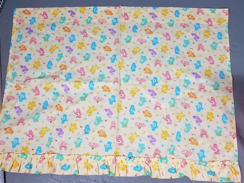 Pair of Vintage Care Bears Curtains 1980s yellow Rainbows 32x41