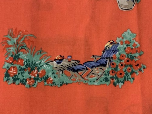 Salmon Pink Garden Scene Rayon Fabric 56 x 85