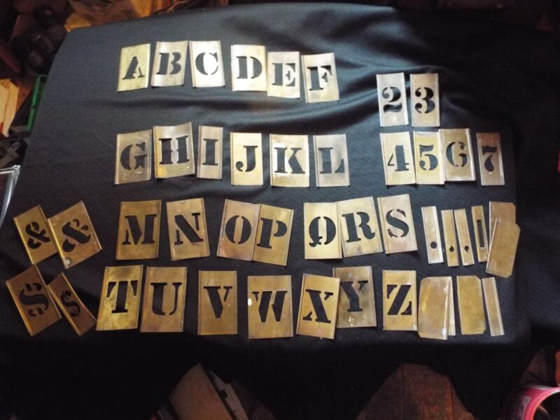 vintage brass stencil set alphabet numbers and more letters are 2 1/4"