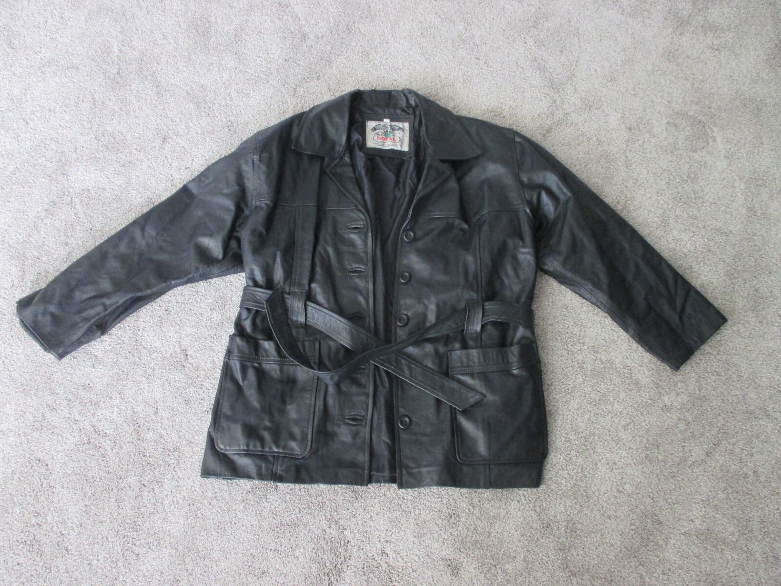 Vintage 1990s Black Leather Trench Mini Dress Jacket With