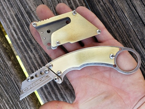 Custom Brass EDC Karambit Fixed Utility Blade SS Knife Sheath Belt Clip USA Made