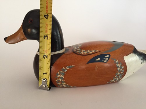 Wooden Mallard 4in Tall Duck Figure Hand Painted Wood Figurine Small Decoy Vtg
