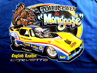 NEW! Tom ''THE MONGOOSE'' McEwen 1977 English Leather CORVETTE Large BLUE T-Shirt