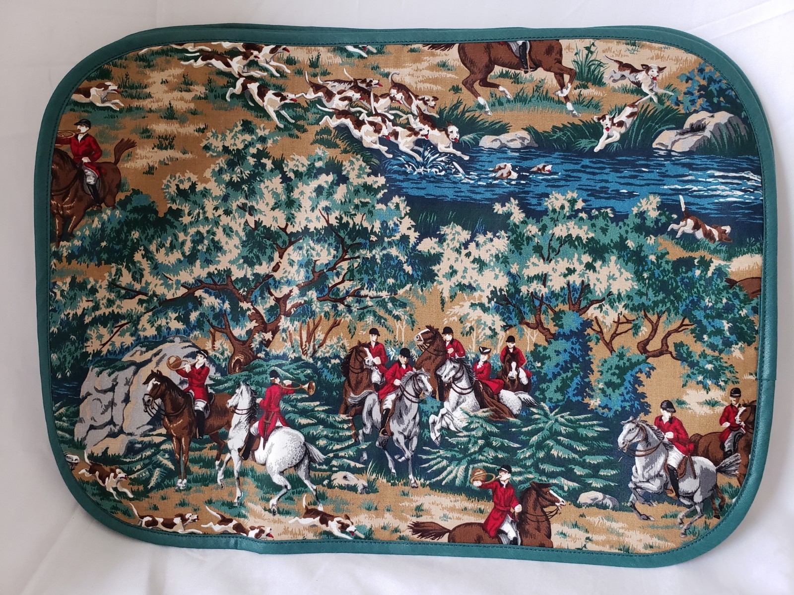 Set 6 Vintage Tally Ho Scene Fox Hunter Green by Kemp & Beatley Place mat Unused