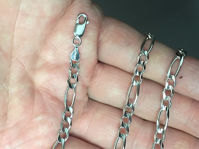 Pre-owned Tex 14k White Gold 22" Mens Solid Figaro Curb Link Chain/necklace 3.8 Mm 11 Grams In No Stone