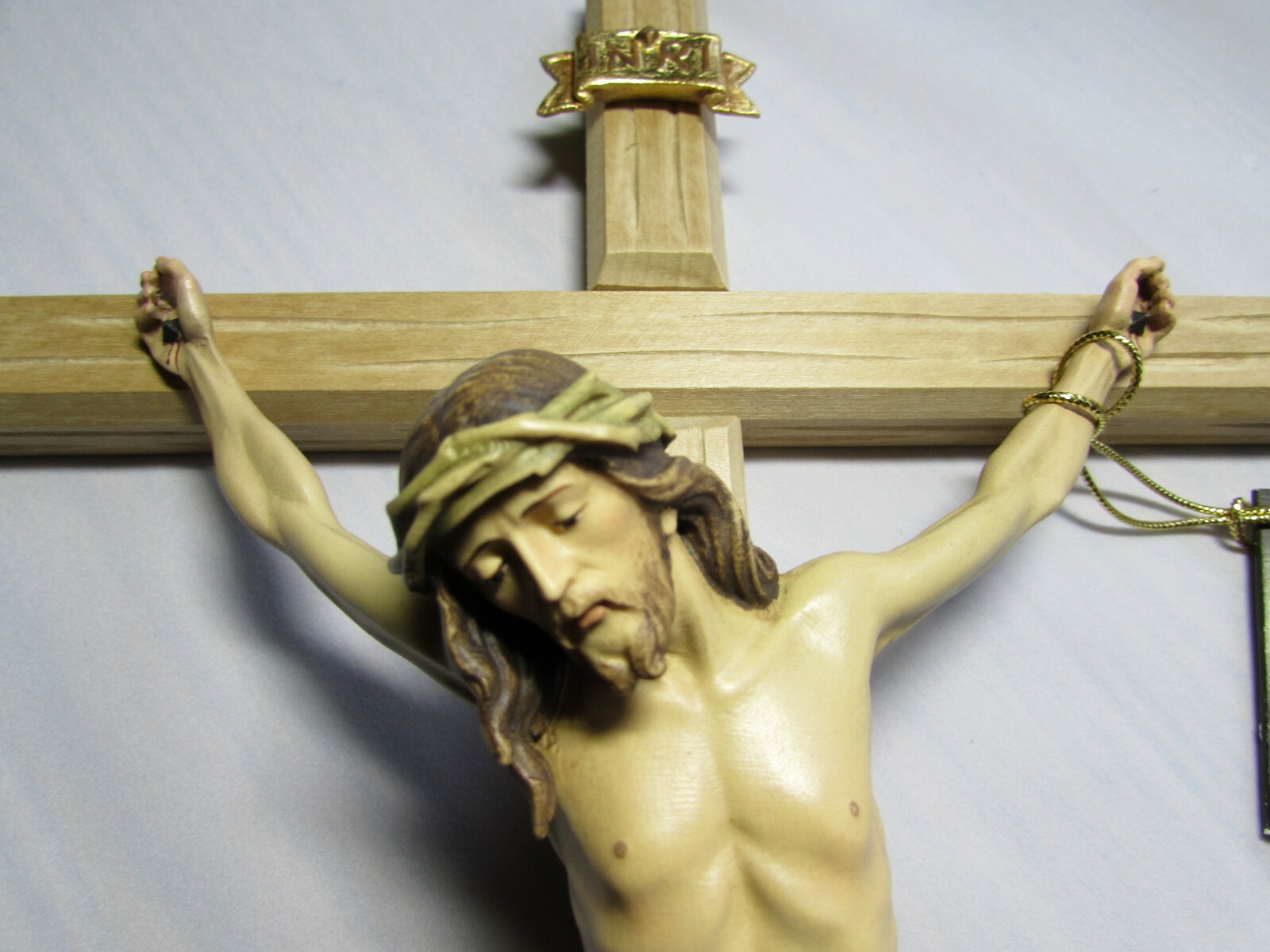 Large Wall Cross, Crucifix - Beautifully Hand Painted & Hand Carved - All Wood 