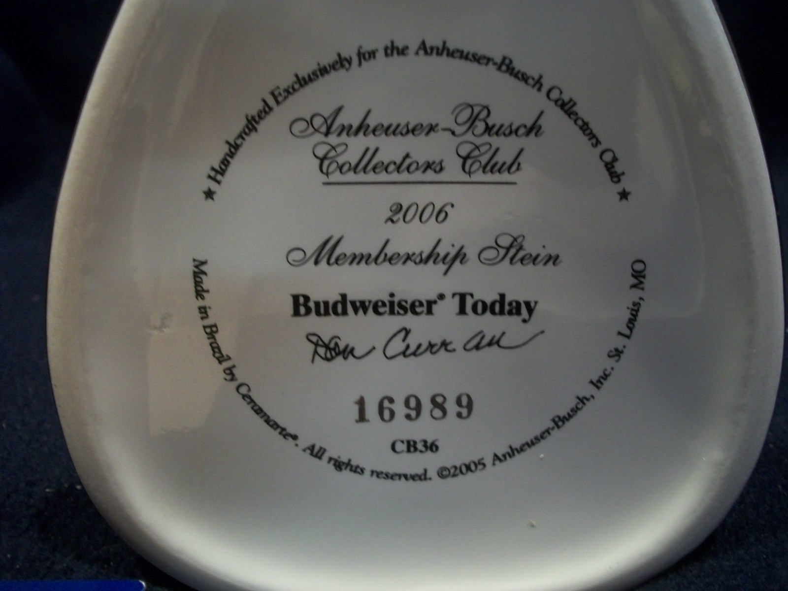 ANHEUSER BUSCH BUDWEISER TODAY 2006 MEMBERSHIP STEIN CB36 COLLECTOR'S CLUB