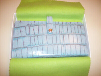 New in Box Abas Alligator Leather Checkbook Cover - Blue