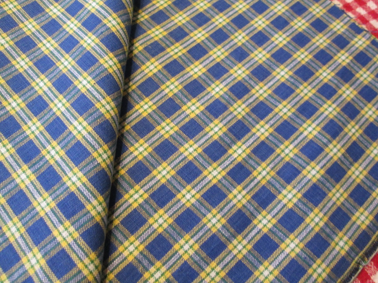 NAVY BLUE YELLOW TINY PLAID FABRIC 44