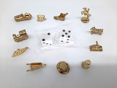 Monopoly 1995 Deluxe Edition Gold (11) Tokens (2) Dice, Parts Only, (T2) Vintage