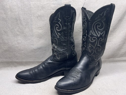 Justin 1409 Men's 14 D Black Leather Round Toe Western Cowboy Ride Rodeo Boots