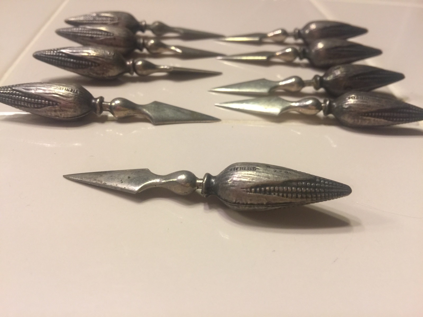 Lot 9 Vintage Sterling silver corn cob holders 3 inch