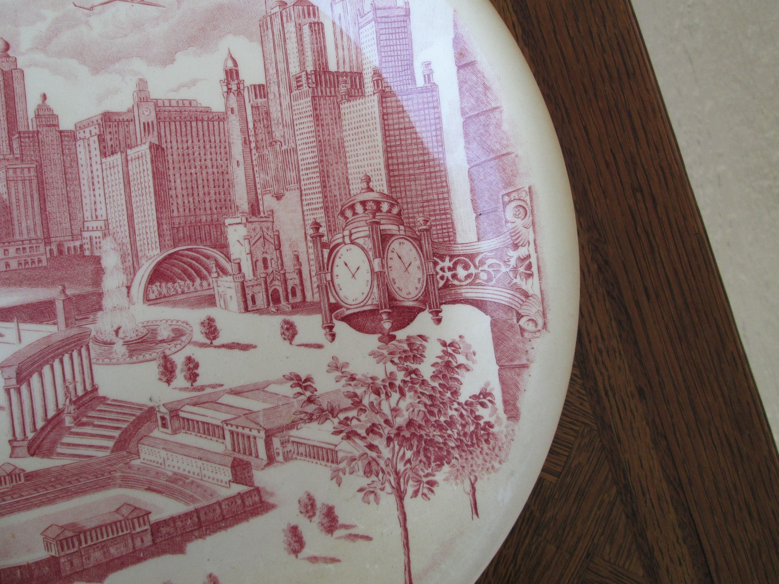 ANTIQUE VTG RED TRANSFERWARE MARSHELL FIELD & CO JOHNSON BROS CHICAGO PLATE