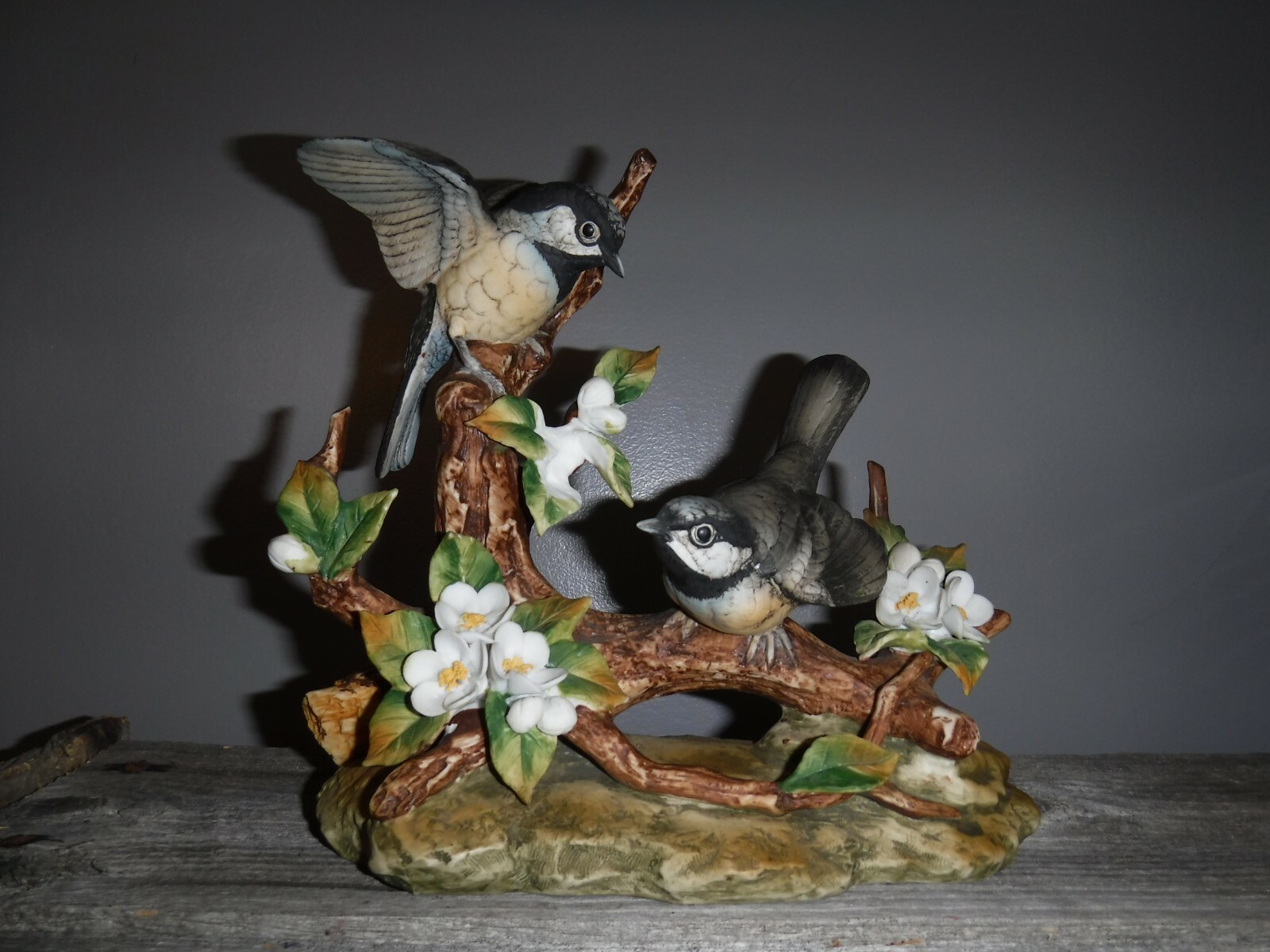 Andrea by Sadek statue sculpture figurine bird Japan Black Cap Chickadee flowers