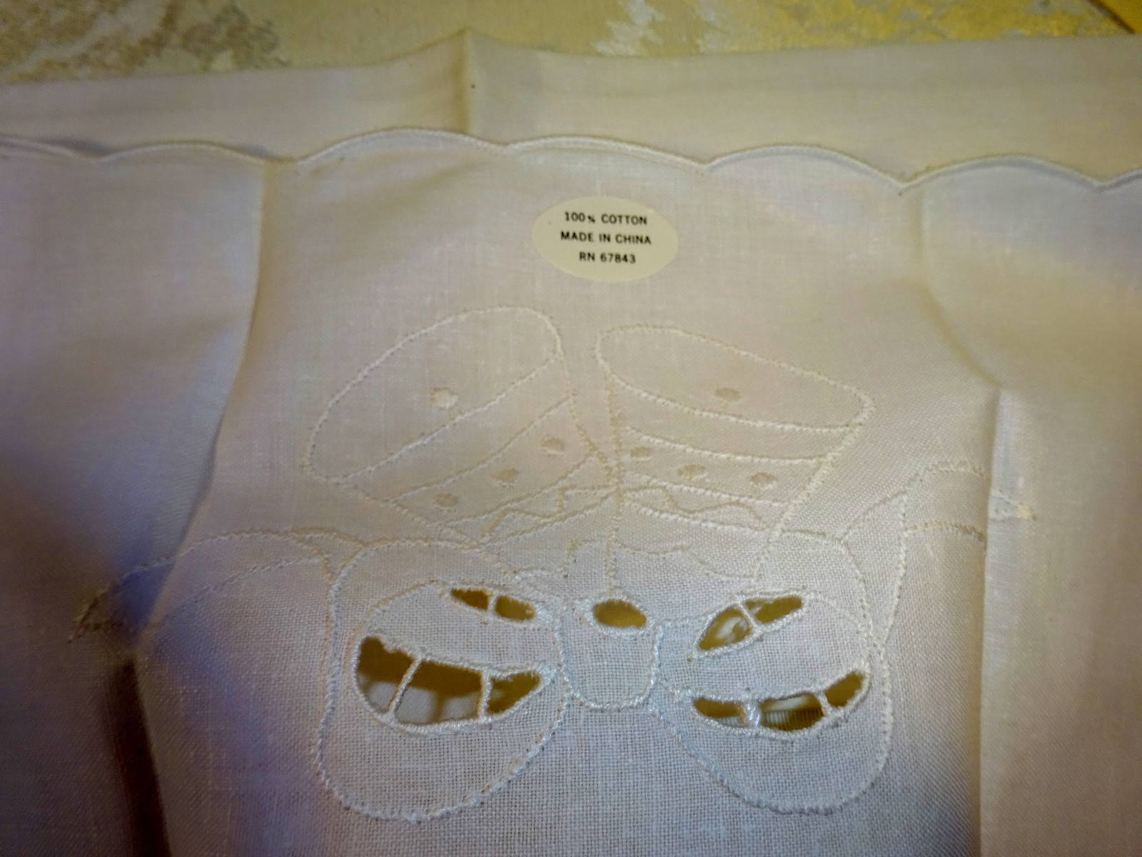 Vintage Cutwork Napkins Christmas Bells White Cotton Set of 2 Unused Embroidered