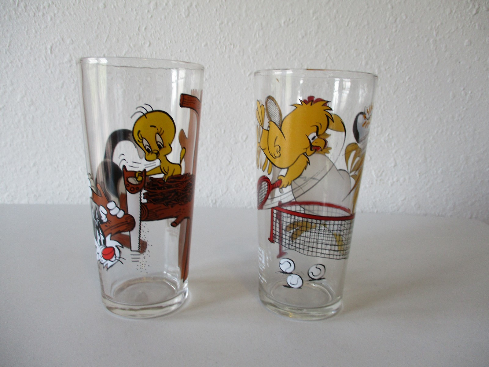 2-1976 Pepsi Warner Bros Glasses-Foghorn Leghorn & Sylvester w/Tweety Thick