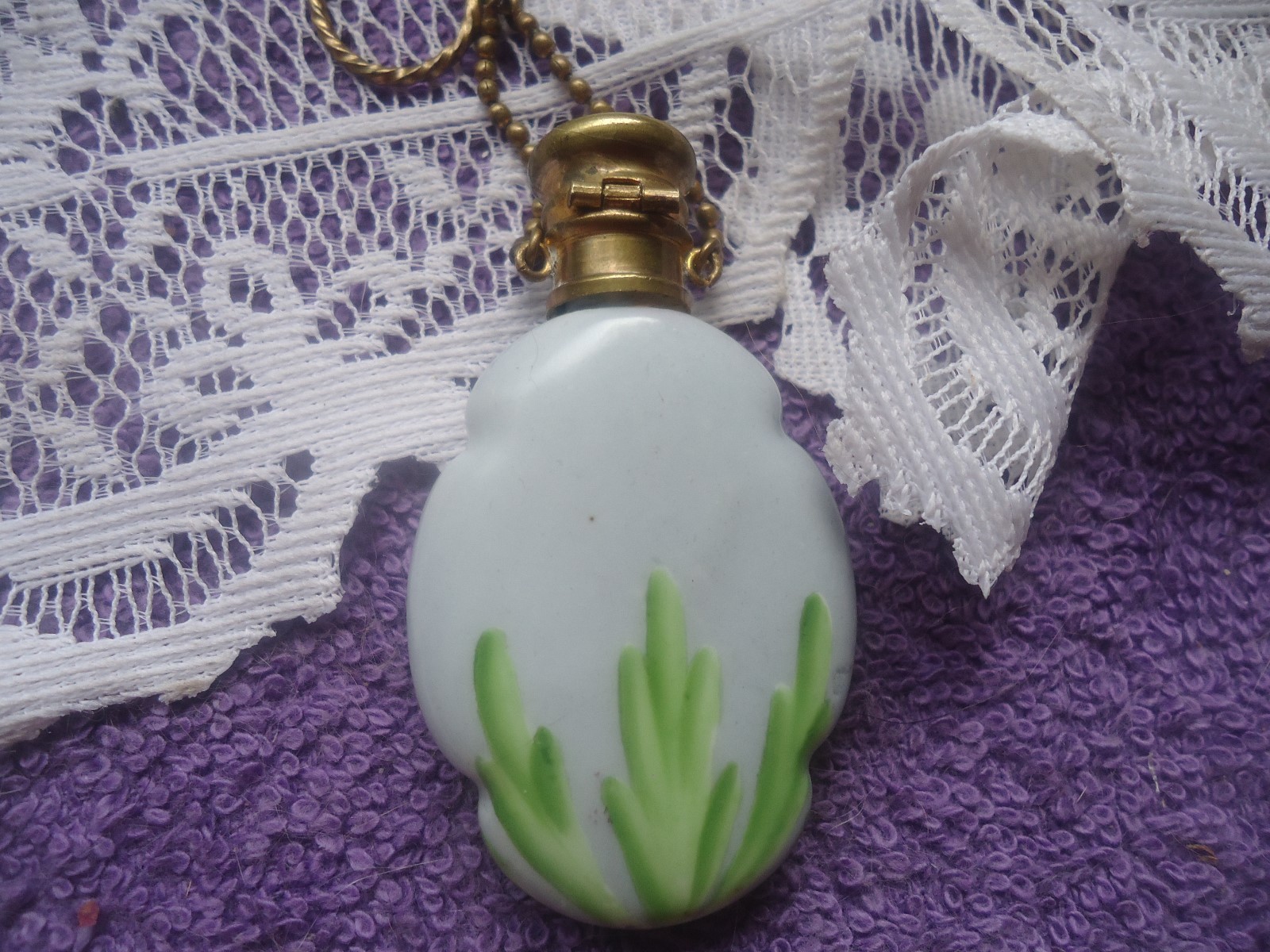 Antique Chatelaine Floral Painted Design 1800's glass perfume scent bottle