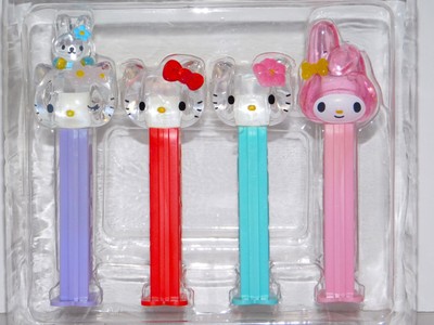 Set of 4 HELLO KITTY & MY MELODY Clear Head Collectible PEZ DISPENSERS Sanrio