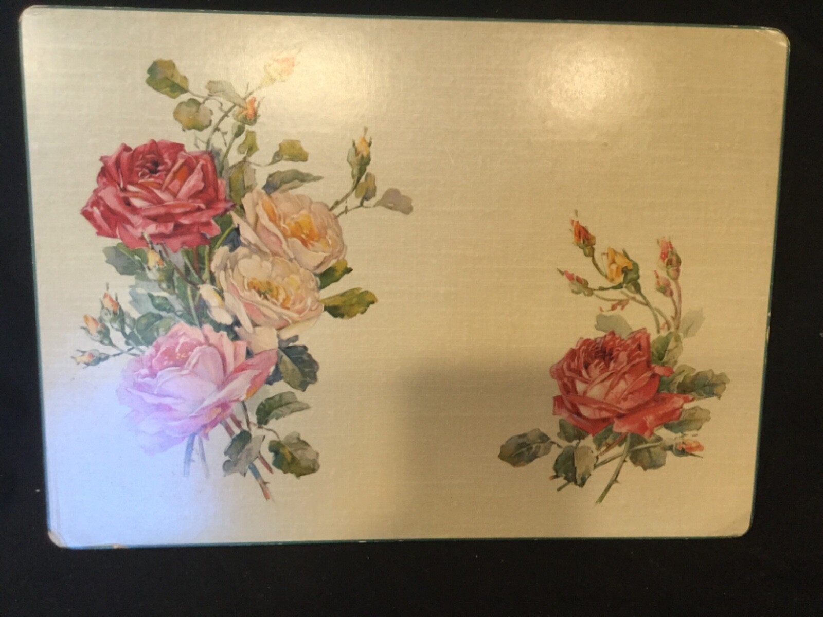 Vintage Set of 5 Placemats, Floral Design,Cork Back, 16” x 11.5”