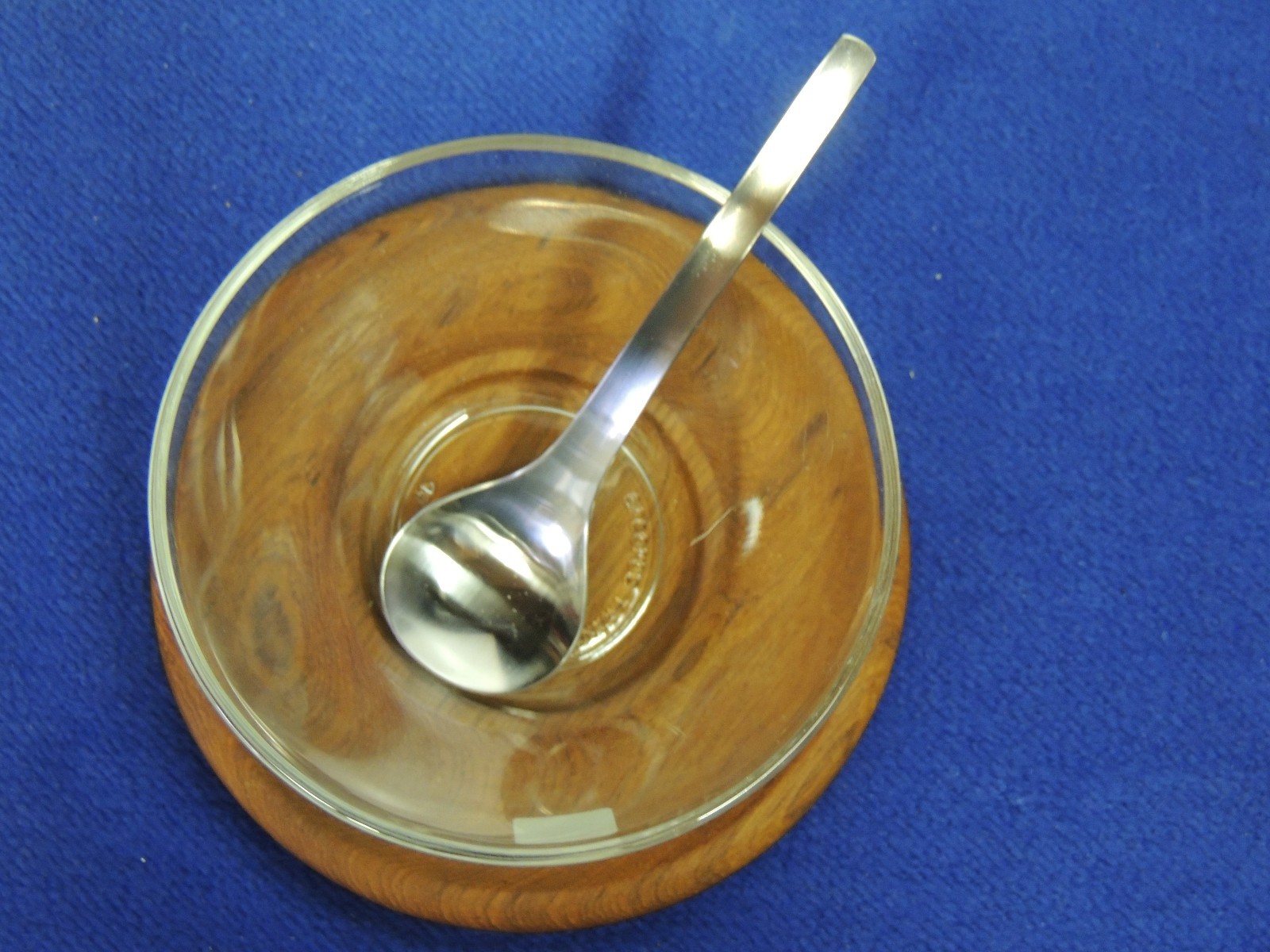 Vintage Danish Modern Teak Condiment Set Stainless Steel Ladle Glass Bowl NIB
