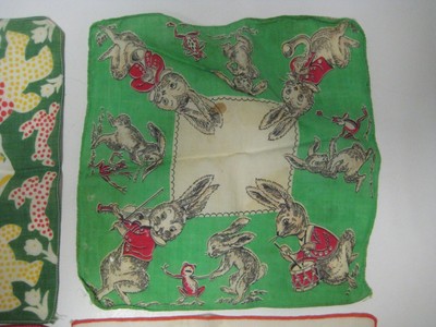 Vintage Children's Hankie Lot NURSERY RHYMES Percy Pup Rabbits Playing MUSICAL