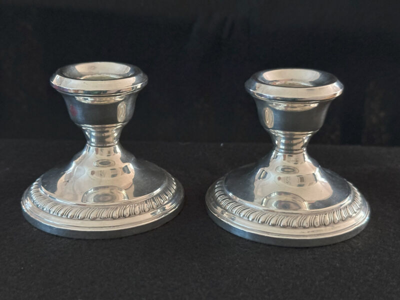 Pair Of Revere Silver Smiths Sterling 625 Candlesticks, Reinforced w/ Cement
