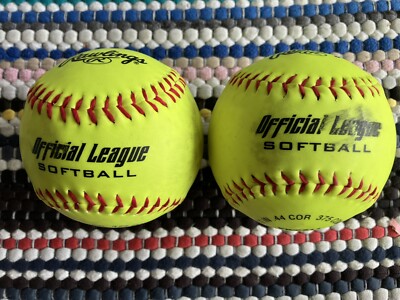 2 Softballs Rawlings 11'' Official League YWCS11 Neon Yellow