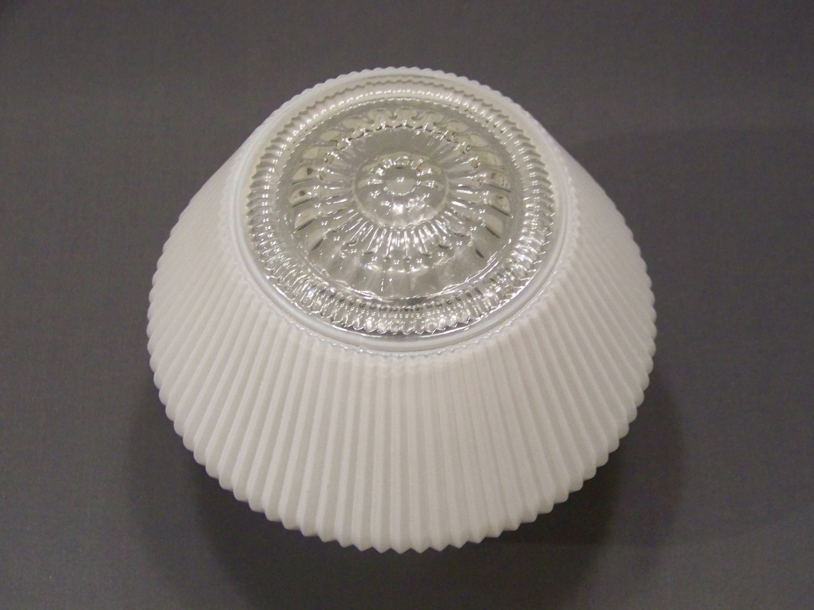 Vintage white glass kitchen shade ceiling fixture with rings 4