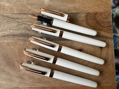 Five x  Sheaffer 9142 Prelude White Laque RGT Fountain Pens -  Medium Nibs