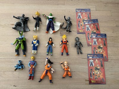 Vintage Lot of 13 Drago Ball Z Action Figures Licensed by Fun plus Stickers